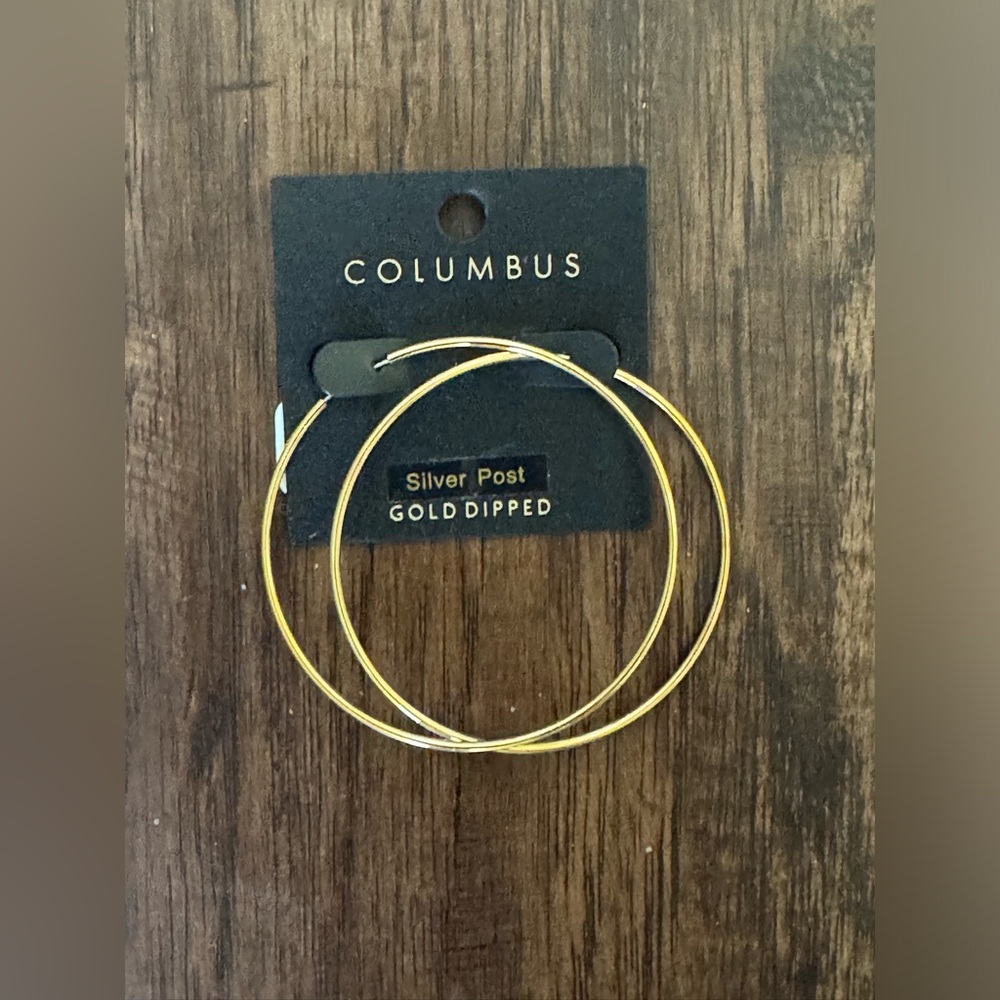 Columbus gold dipped skinny hoop earring